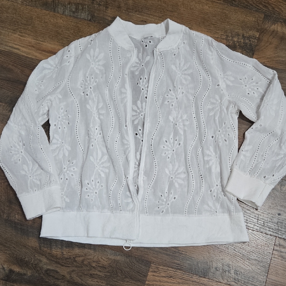 Women's White Eyelet Bomber Jacket